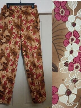 Tommy Bahama Vintage Inspired Floral Print Brown Pink Pants 4 Casual-Chic
